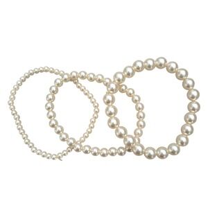 Set of 3 Cream Faux Pearl‎ Stretch Stacking Bracelets
